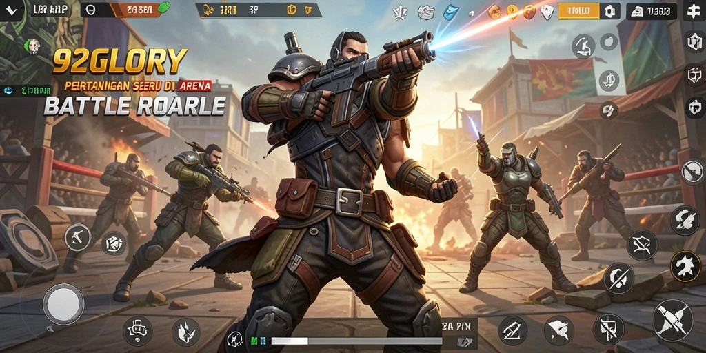 Gameplay seru di arena Battle Royale 92GLORY, penuh aksi dan strategi.