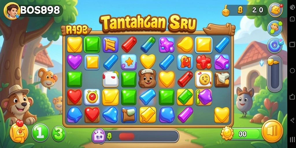 Tampilan gameplay BOS898 dengan permata berwarna-warni yang menarik.