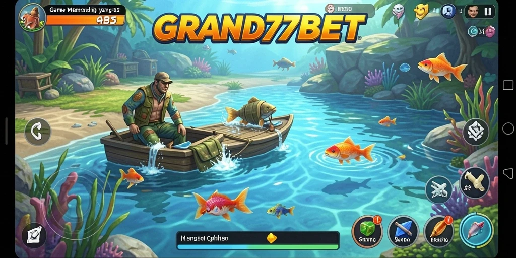 Screenshot gameplay GRAND77BET menampilkan suasana memancing yang seru.