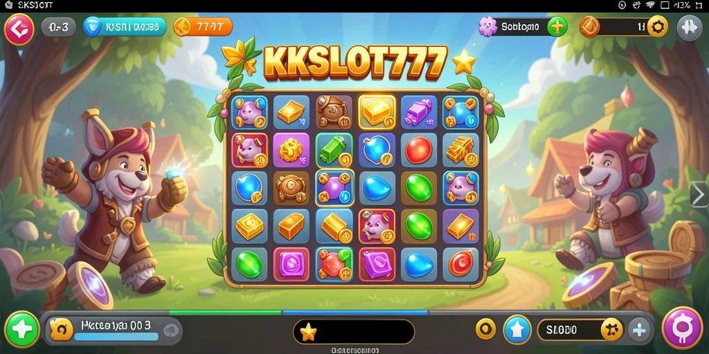 Screenshot utama KKSLOT777 menunjukkan gameplay seru dalam pencocokan simbol.