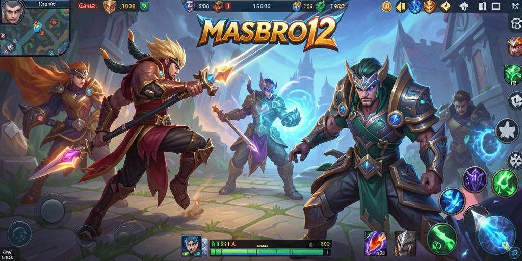 Tampilan gameplay <strong>MASBRO12</strong> dengan pertempuran tim yang intens.