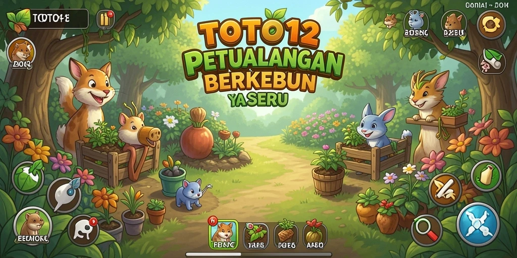 Screenshot utama TOTO12 menampilkan gameplay berkebun yang menarik.