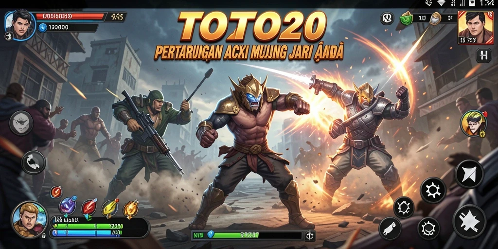 Screenshot utama TOTO20 menampilkan pertarungan intens di medan perang.