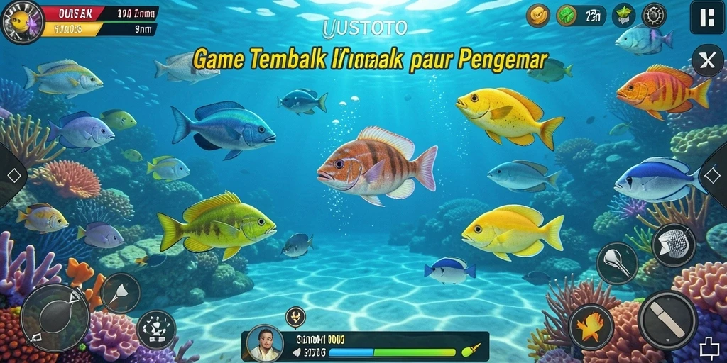 Tampilan gameplay UUSTOTO yang seru dengan banyak ikan untuk diburu.